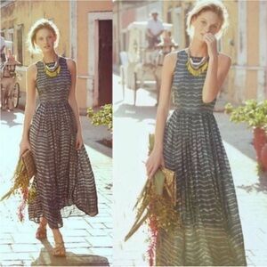 Anthropologie Gray and White Striped Maxi Dress